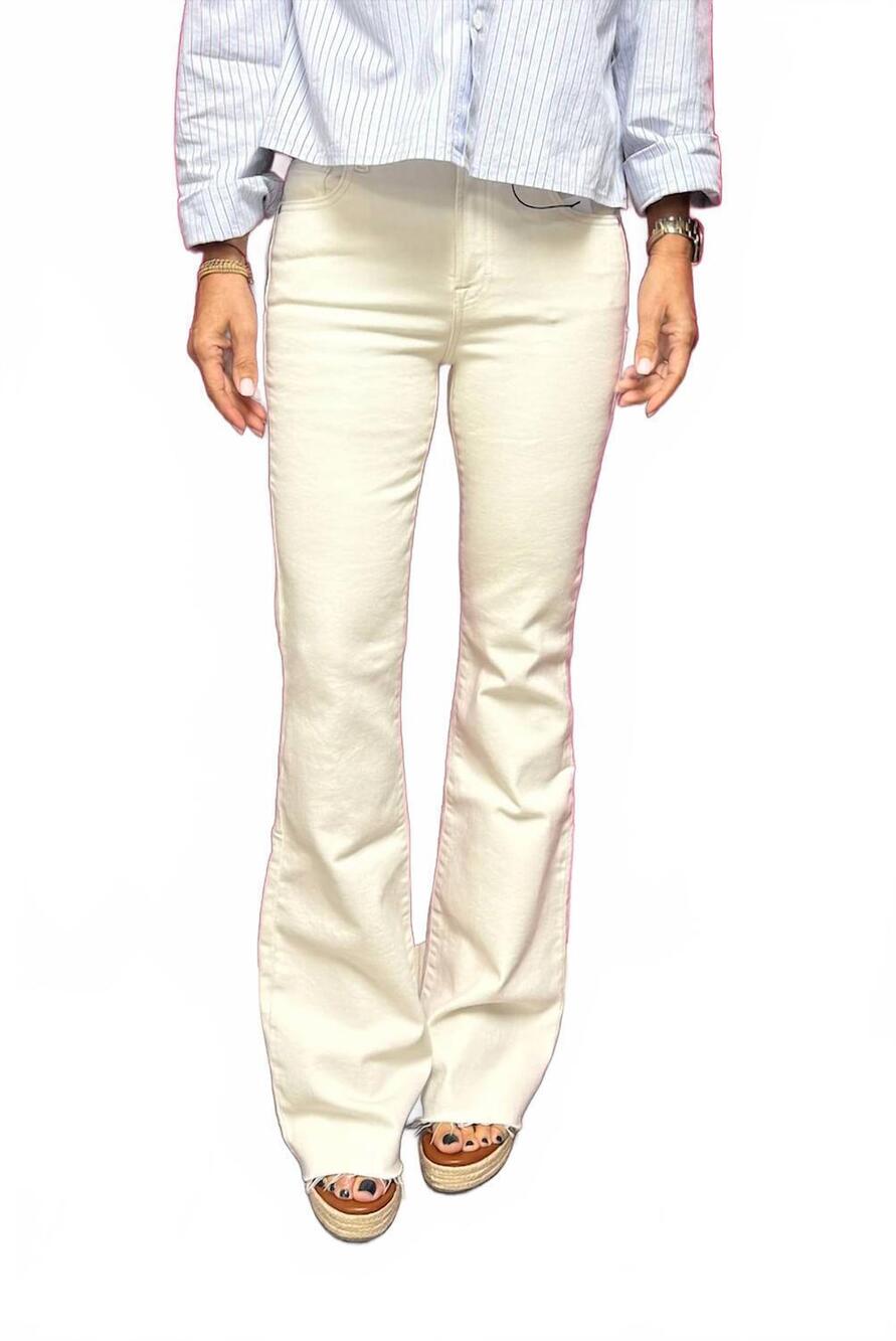 NEW HIDDEN high rise long flare jeans in sea salt